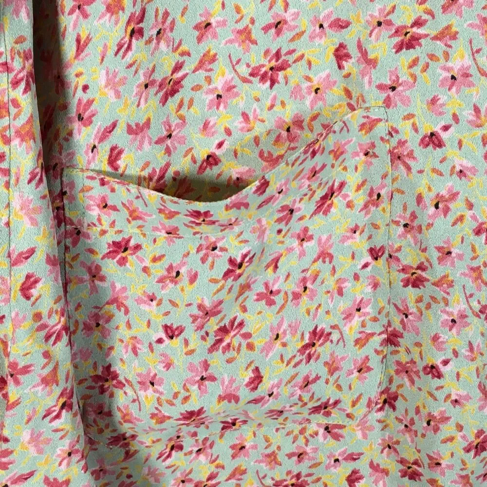 Vtg Womens M April Cornell Pink Floral Long Sleeve Button Shirt W /Pockets